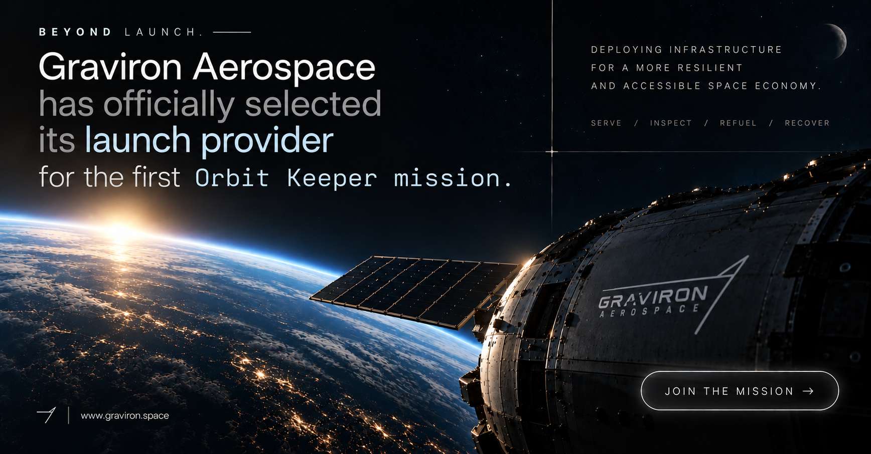 Graviron Aerospace Orbit Keeper spacecraft above Earth for its first orbital mission targeted for 2028.